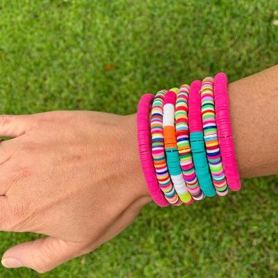 China Bohemian Men Women Bracelets Heishi Surfer Vinyl Polymer Color Rainbow Handmade Discs Beads Handmade Boho Bracelet DIY Jewelry Wholesale for sale