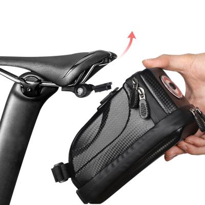 China 5 Style LED Design Tools Storage Rechargeable Warning Instant Light Bag For MTB Bicycle Seat Tail Bag PU Leather Saddle Bag 21*11*12cm for sale