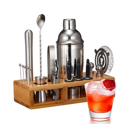 China Sustainable Professional Stainless Steel Bar Tools Integrated Bartender Strainer Cocktail Shaker Set for sale