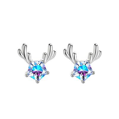 China Cute Fashion Jewelry Xinfly Earring S925 Sterling Silver Earrings Female Cute Ins Antler Zircon Earring for sale