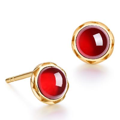 China Xinfly Garnet Round Earrings S925 Sterling Silver 9K CLASSIC Natural Yellow Gold Plated Earrings Fashion Jewelry Set for sale