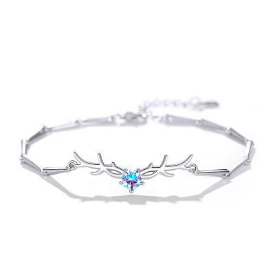 China Cute Xinfly S925 Sterling Silver Bracelet Zircon Antler Bracelet Ins Female Jewelry Set for sale