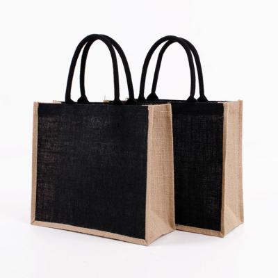 China Beauty Manufacturer Wholesale Spot Retro Black Jute Bag Custom Laminated Jute Waterproof Hand Held Bag for sale