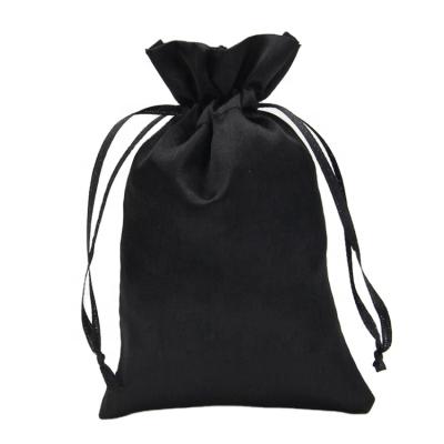 China Recyclable Wholesale Gift Drawstring Satin Pouch Silk Hair Extension Packaging Black Satin Bag With Customized Logo for sale