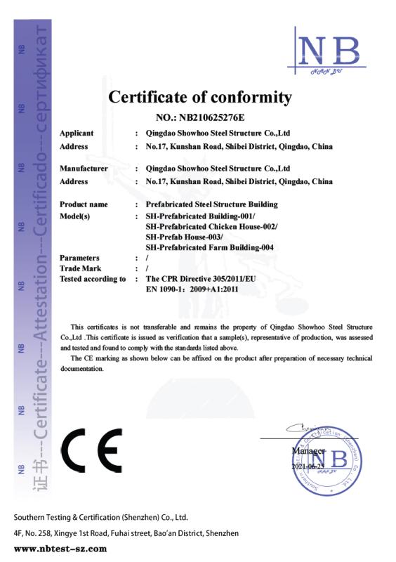 CE - Qingdao Showhoo Steel Structure Co., Ltd.