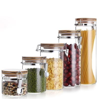 China Freshness Preservation Food Storage Jars Glass Airtight Containers Set With Airtight Locking Flange Lids Tell Off Jars Canisters Lipstick Set for sale