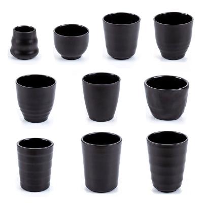 China Durable Restaurant Beverage Cup Melamine Tableware Imitation Porcelain Black Frosted Plastic for sale