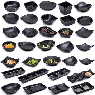 China Black Porcelain Melamine Dinnerware Dip Dish Durable Black Material Imitation Dinnerware Small Plates for sale