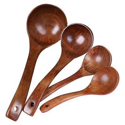 China Viable serving kitchen handheld large, medium and small pocket wooden cookware sets soup spoon Japanese old lacquer curved wooden spoon for sale