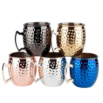 China Hot Selling High Quality Viable Stainless Steel Moscow Mule Metal Copper Mugs Cocktail Glass Wine Cups Shiny Stainless Steel Hammered for sale