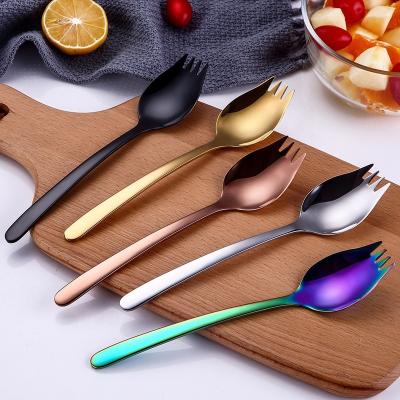 China Double purposeDual-purpose 304 stainless steel color stainless steel salad serving spoon viable double fork spoon and fork set for sale