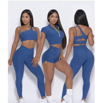 China Women's Breathable Pus Class Yoga Suit Skin Friendly Fitness Wear Sports Bra Sports Tracksuit Jacket Three Piece Yoga Wear Set for sale