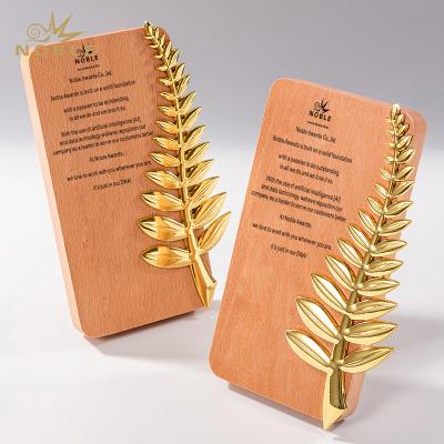 China Global Noble Awards Custom Annual Awarding Events Wood With Metal Wheat Trophy Awards for sale