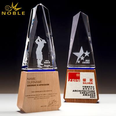 China Healthcare Institute Custom Crystal Award Trophy With Wooden Base for sale