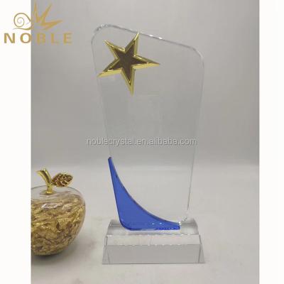 China Europe White Crystal Plaque Award Gold Metal Star Trophy for sale