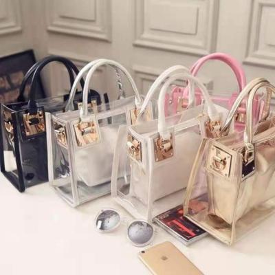 China Wholesale Fashion Purses And Bags Transparent PVC Beach 2 Pieces Set Jelly Handbags Women Grab Jelly Clear Handbag for sale