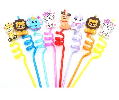 China Reusable DM PET Jungle Animal Straws for Kids Birthday Safari Party Supplies Favors Woodland Birthday Party Straws for sale