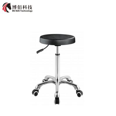 China Polyurethane Black Ergonomic Industrial Low Height Seating Chair with Plastic Base and Casters for sale