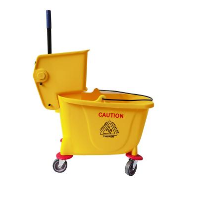 China Hot Selling Viable Plastic Kitchen/Hotel 32L Broom Wringer Trolley Mop Bucket Trolley Single Broom Trolley for sale