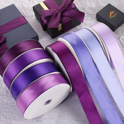 China Custom Viable Color 3mm 12mm 15mm 25mm 40mm Polyester Double Sided Satin Ribbon Woven Webbing Ribbons For Hair Bows for sale