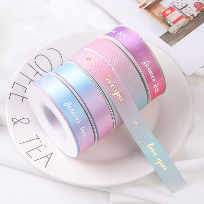 China Viable custom festival printed satin ribbon gradient color flowers decoration ribbons webbing present wrapping band for gift wrap for sale