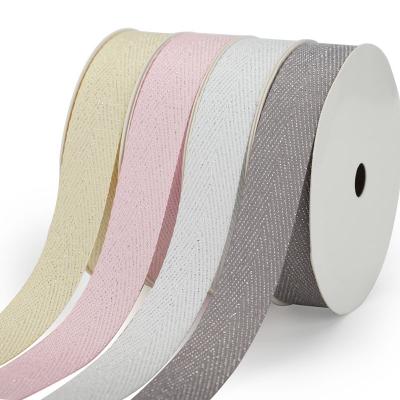 China Wholesale Decorative Double Face Twill Webbing Cotton Tape Premium High Quality Metallic Thick Herringbone Tape Viable Custom Made Glitter for sale