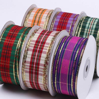 China Qingdao Manufacturer Wholesale Polyester Webbing Viable Christmas Design Cable Plaid Gingham Check Ribbon Decoration Ribbons for sale