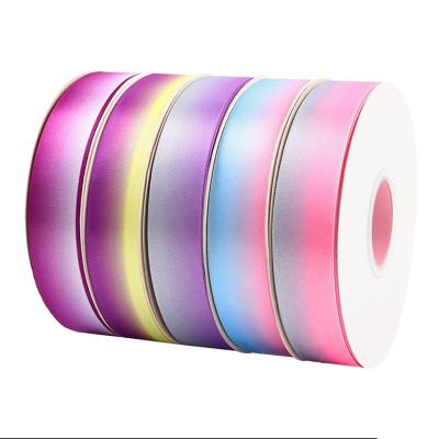 China 25mm 38mm Polyester Fabric Satin Ribbons Custom Viable Gradient Pink Purple Ombre Color Flower Making Ribbon Wholesale for sale