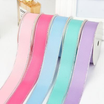 China Viable customize color high quality metallic gold and silver edge grosgrain ribbon 38mm decoration ribbons supplier wholesale for sale