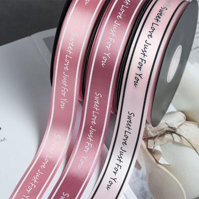 China 2.5cm Valentine's Day Gift Box Wrapping Webbing Band 100% Silk Wrap Woven Ribbon Iridescent Custom Printed Polyester Satin Flower Package for sale