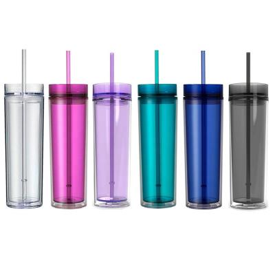 China Tall Sustainable 16 oz Double Wall Plastic Acrylic Tumblers With Custom Clear Lids And Straws Tumblers for sale