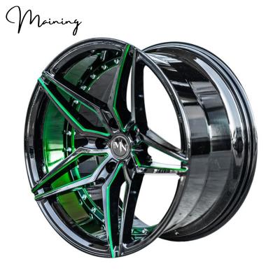 China Customized Luxury Wrap Forged 20 Inch Staggered 5x112 Black Concave Wheels With Lime Green Rims Touring Car Inner Deep Concave Wheels for sale