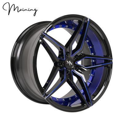 China 6061-T6 Aluminum 20 Inch Staggered 5x112 Concave Wheels Gloss Black With Blue 20 Inch Concave Rims Deep Plate Rims for sale