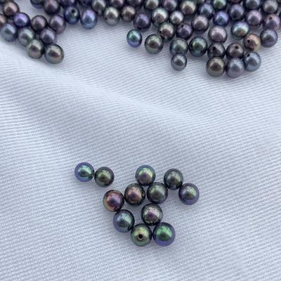 China 4-5mm Loose Real Pearl Dye TRENDY Freshwater Black Color Round Beads Peacock Pearl Beads for sale