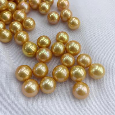 China Freshwater Pearl Edison Gold Loose Pearl 12-13mm Dyed Freshwater Pearl Gold Color Round Shaped No Hole for sale