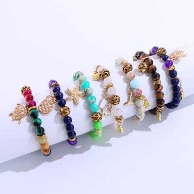 China Wholesale Colorful Natural Stone Beaded Bracelet CLASSIC Couple Adjustable Bracelet For Women Girls for sale