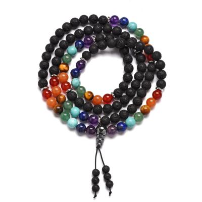 China Crystal 7 Chakra Yogo 108 Prayer Beads Stainless Steel Spacer Coil Muslim Multi Wrap Rosary Beads Bracelet For Women Men for sale