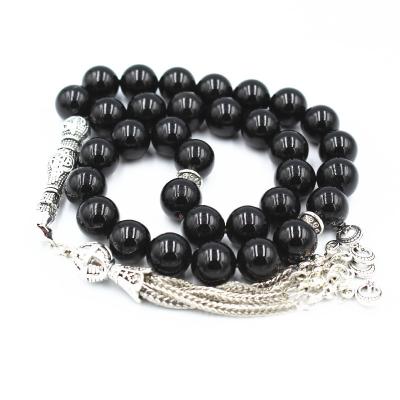 China Crystal Inspire Jewelry Natural Stone Black Agates Beads Necklace Tassel 33 Prayer Bead Tasbih Allah Prayer Bead Islamic Muslim Women Men for sale