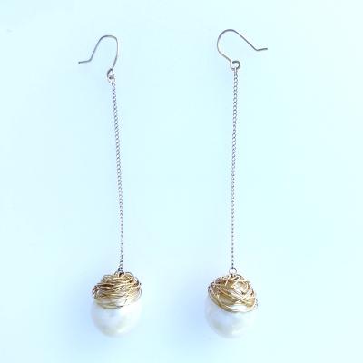 China Wholesale E184 TRENDY Handmade Dangle Single Thread Long Drop Real Pearl 925 Sterling Silver Women Hooks Earring For for sale