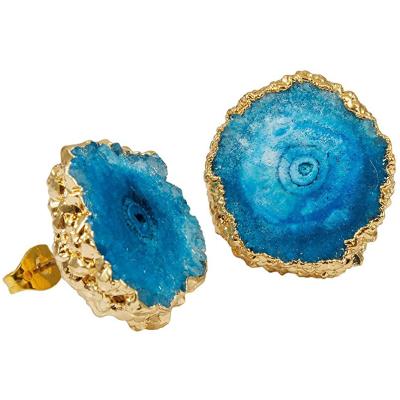 China Fashion Bracelet Jewelry Women's Natural Agate Quartz Druzy Geode Stud Earrings For Women for sale