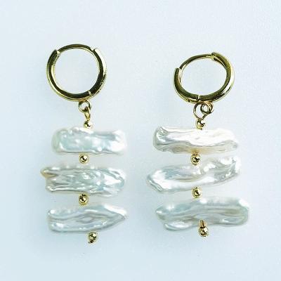 China Fashion earrings jewelry E34 high quality18k gold plated jewelry handcrafted freshwater pearl circle earrings for sale