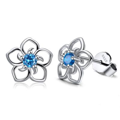 China Sterling Silver Sky Flower Flower Shape Solid Silver Gemstone Stud Earrings Fashion Jewelry Popular White S925 Stud Earrings for sale