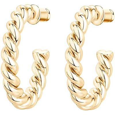 China Hot Selling Fashion Earrings Jewelry Amazon Fashion Jewelry 18K Gold Plated Twisted Rope Circle Earrings Gold Round Earrings For Women for sale