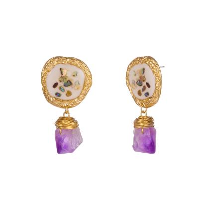 China Fashionable broken shell earrings purple color natural stone ornaments spot fashion hot earrings wholesale new for sale