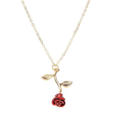 China CLASSIC 18K Gold Plated Rose Flower Inlay Cubic Pendant Necklace For Women Rose Flower Custom High Quality French Temperament The Retro for sale