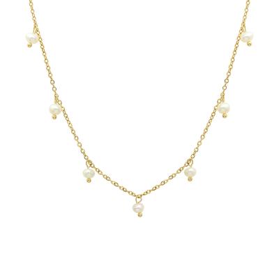 China CLASSIC Hot Selling 18K Freshwater Pearl Necklace With CZ Chain Necklace Women's Gold Plated Station Necklace for sale