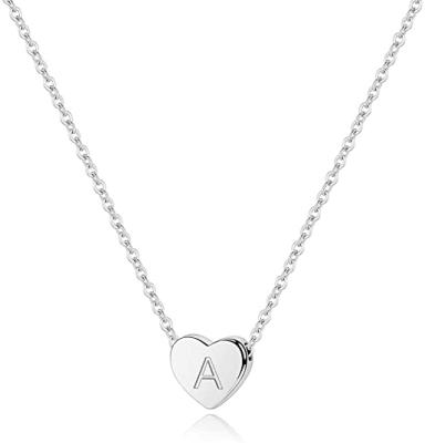 China CLASSIC 925 Sterling Silver Heart Initial Necklace - 18K gold plated silver heart initial necklace for women for sale