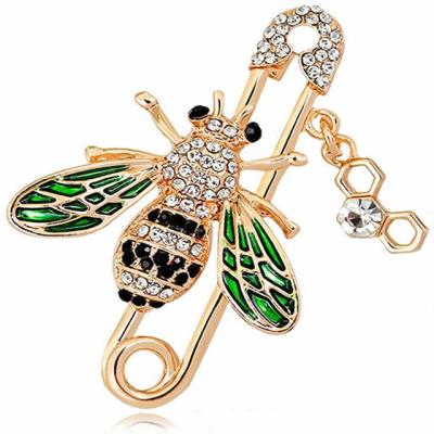 China Popular Fashion Stainless Steel Bee Enamel Crystal Insect Brooch Large Pins Women Safety Pin For Women for sale