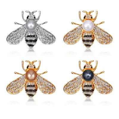 China Stainless Steel Top Selling 4 Pieces of Honey Bee Brooch Lapel Pins for Women Crystal Insect Themed Bee Brooches for Women for sale