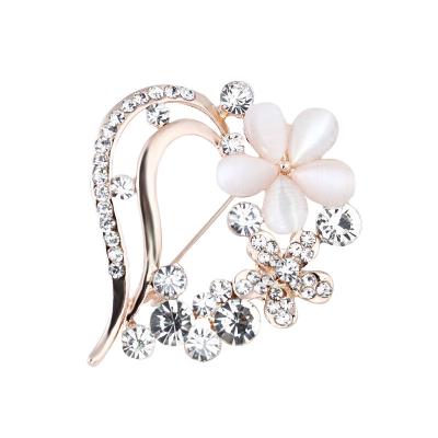 China Fashion Bracelet Jewelry Alloy Rhinestone Heart Plum Brooch Pin Flower Opal Clothing Accessories for sale